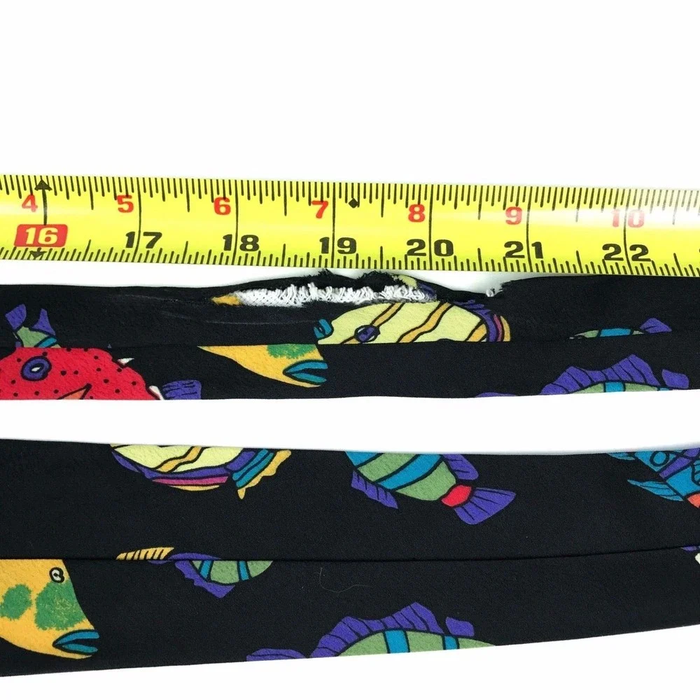 Handmade Black Colorful Fish Tie Sea Animal Art Artistic Men's Necktie 3.5 x 55